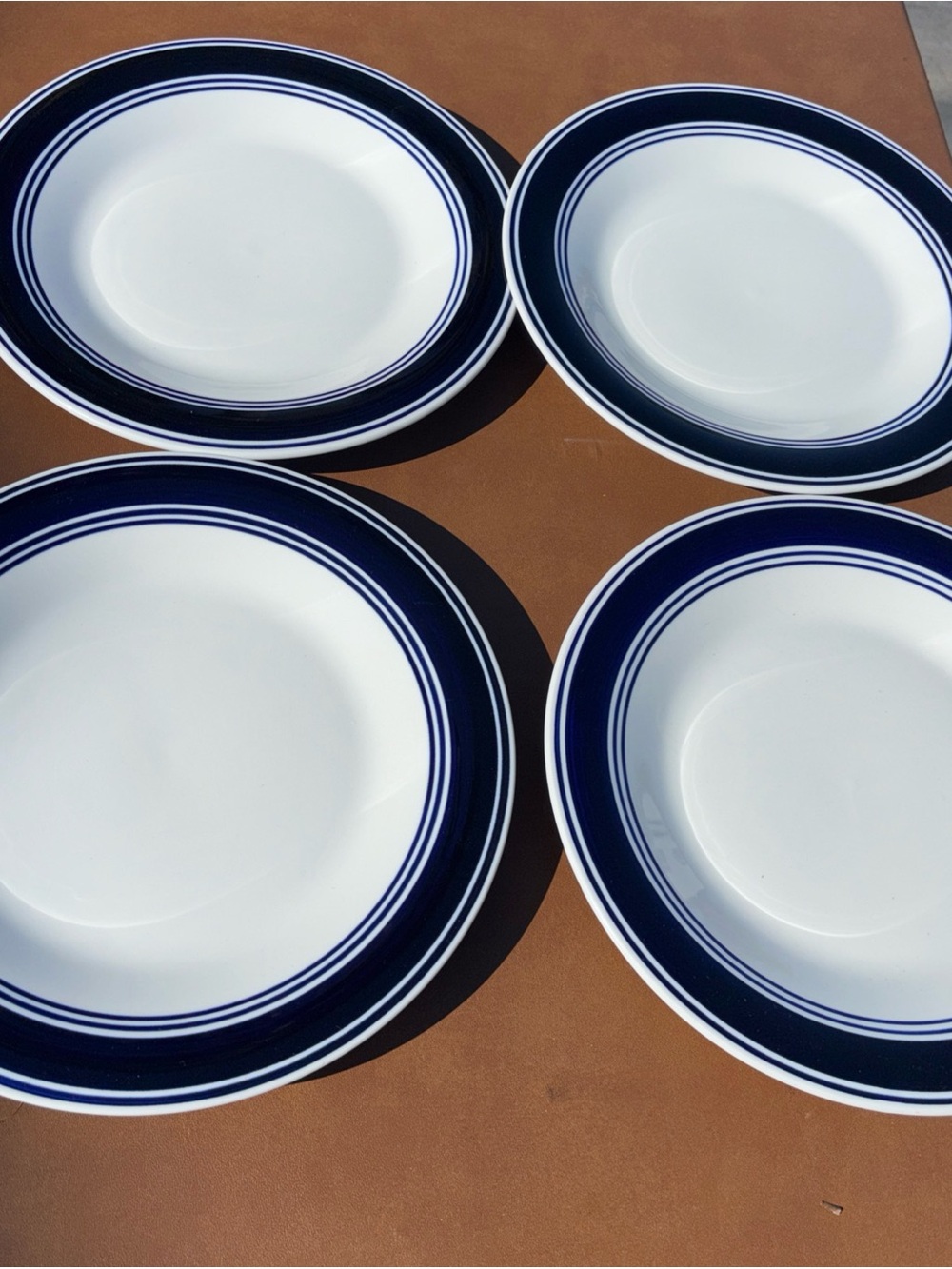 Classic White Dinner Plates with Navy Blue Banding - Set of 4 mainstays